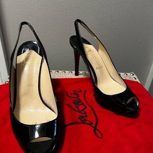Christian Louboutin Glossy Black Slingback Heels
